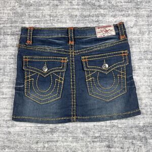 Vtg True Religion Women Skirt Size 27 Made In Usa Jean Skirt Yellow Stitching